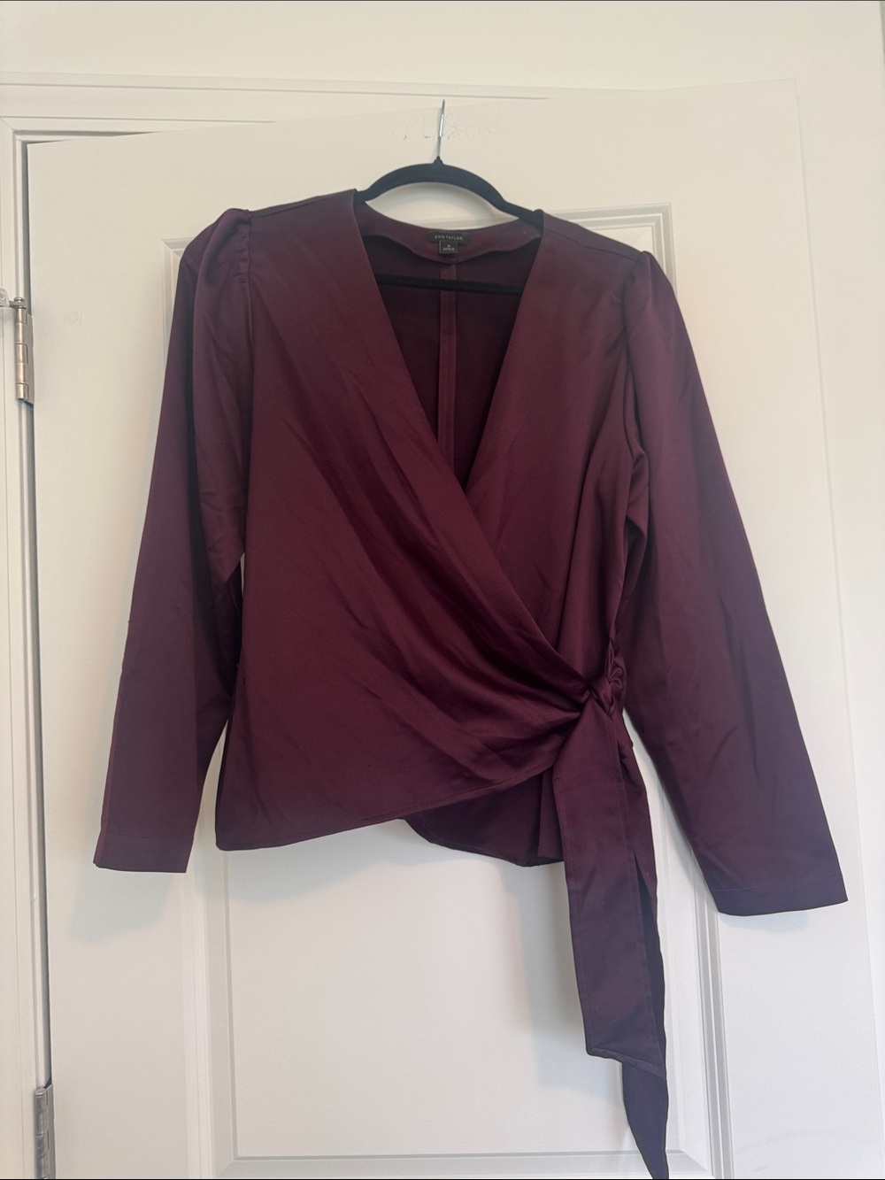 Ann Taylor Wrap Blouse in Burgundy